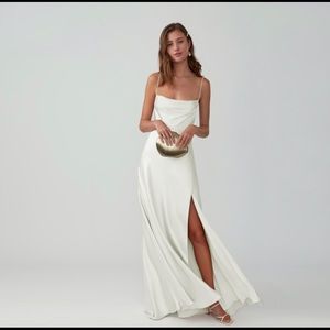 Fame and partners strapped draped gown